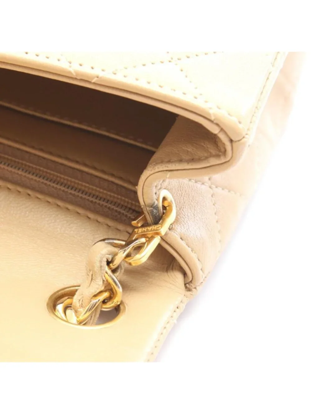 Chanel Shoulder Bag Mini Quilted Beige Lambskin Mini Chain